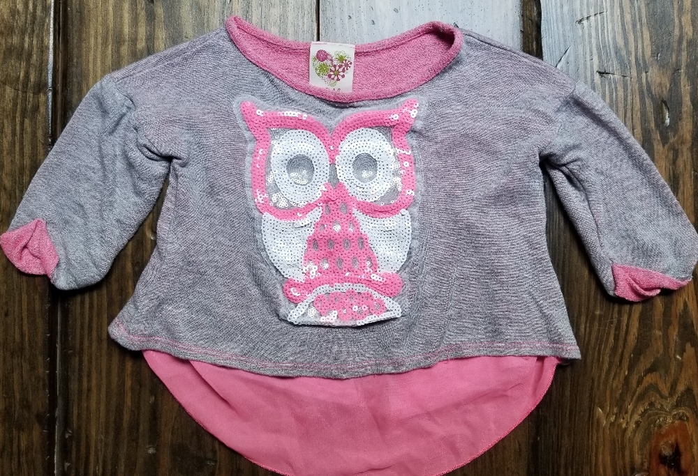 Kiddo by Kate Girls Owl Sequin Shirt Sz 4T Kids